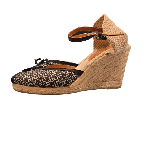 COACH MEGAN BLACK AND SILVER LOGO WEDGE ESPADRILLES. SIZE 10B. - Picture 2 of 16